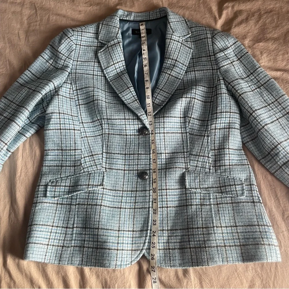 Talbots Wool Blend Shetland Classic Timeless Blue Plaid Pattern Blazer Size 16 - Picture 7 of 11